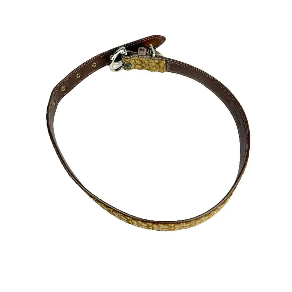 COACH Signature Khaki Mahogany EXTRA LARGE Dog Collar Engravable OVAL CHARM